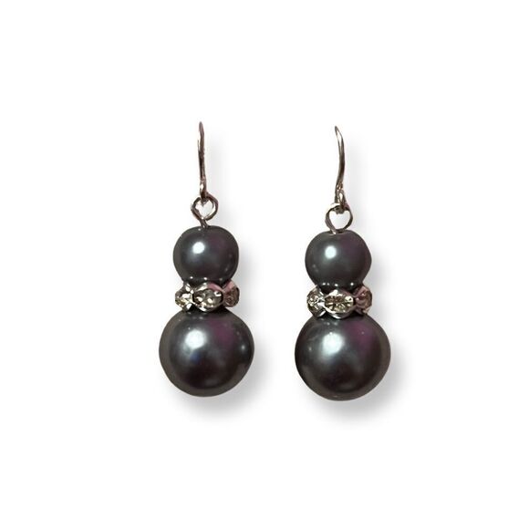 NEW Gray Pearl Rhinestone Dangle Earrings - Picture 1 of 2